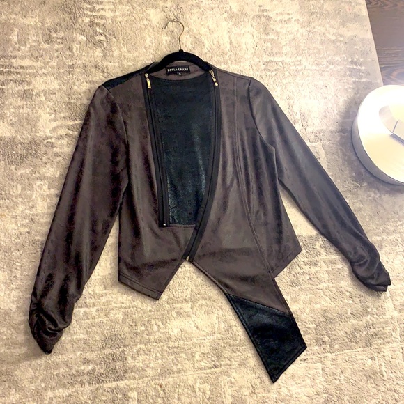 TWO TONE DOUBLE ZIP UP BLACK JACKET - Picture 3 of 6